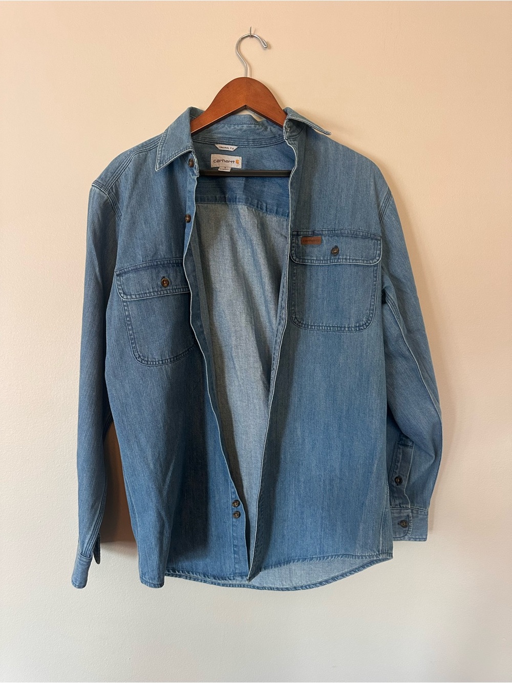 Carhartt Men's Faded Blue Denim Button-Down Work Shirt
